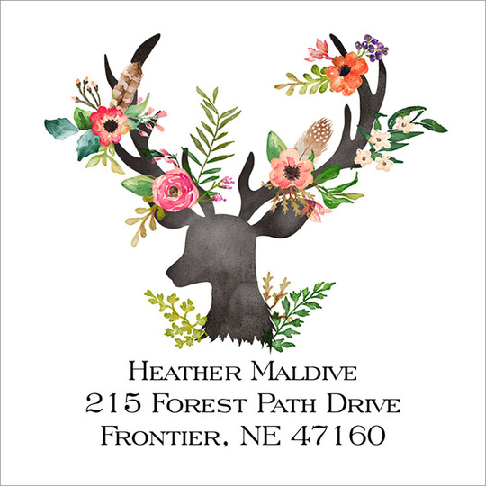 Floral Decorated Deer Square Address Labels